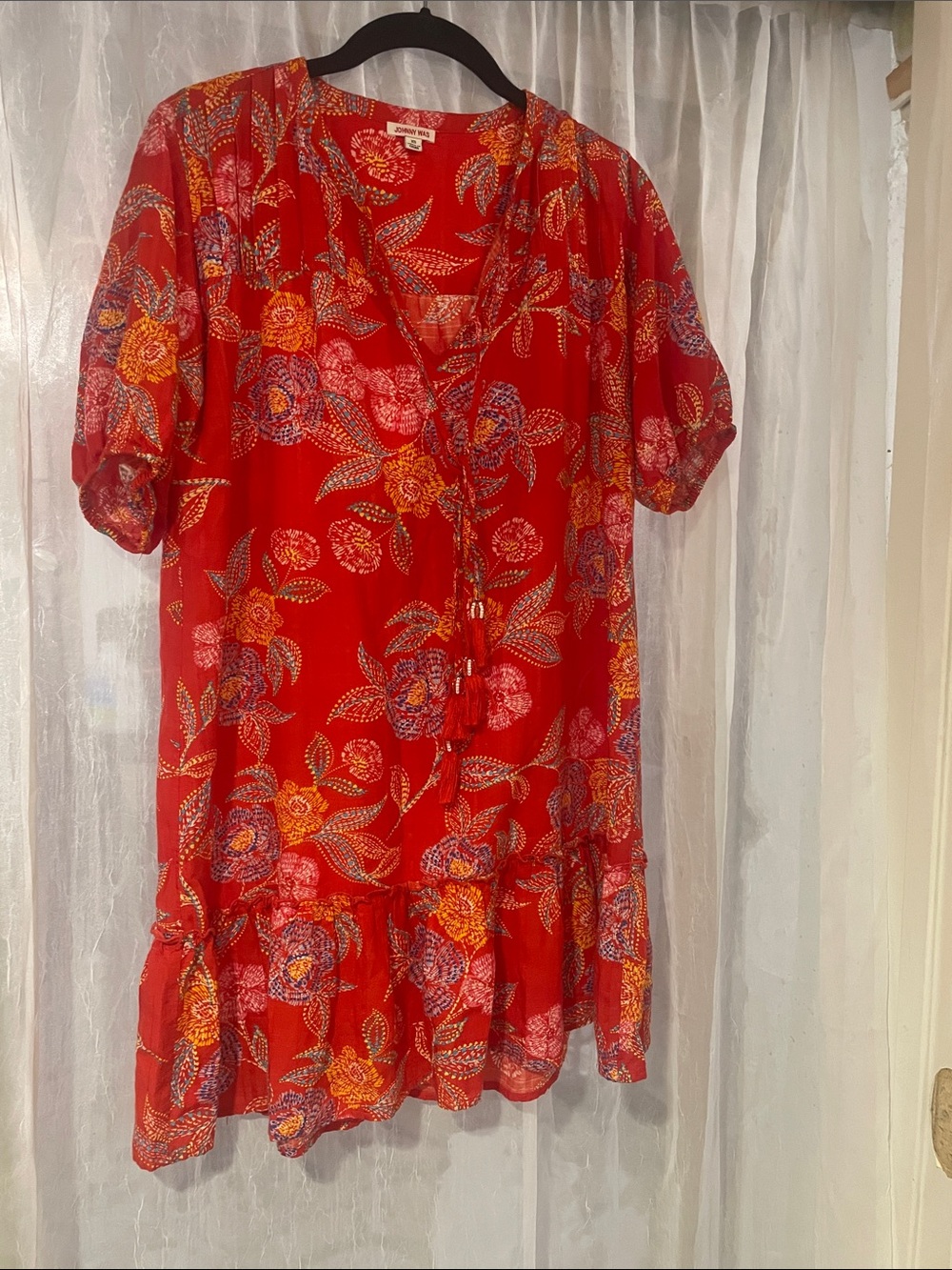 Johnny Was Whimsical Hibiscus Pleated Yoke Dress